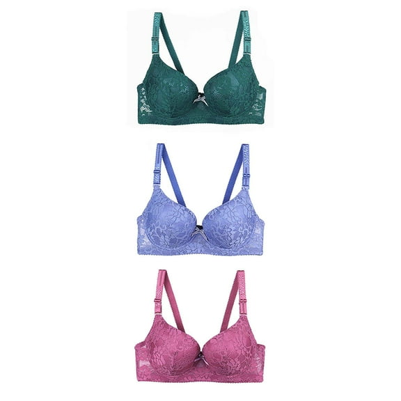 YWDJ Lounge Bras for Women Comfort 3 Pack Sleep Bras Underwire Comfy Bras Adjustable Straps Half Cup Push up Wrap Lounge Bras Padded Plus Size Lace Bras Solid Comfortable Bras Green XL