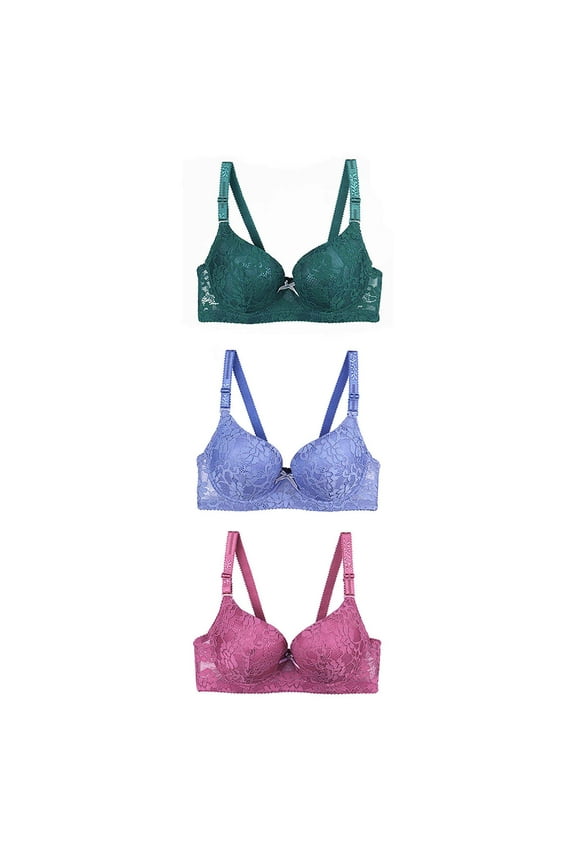 YWDJ Lounge Bras for Women Comfort 3 Pack Sleep Bras Underwire Comfy Bras Adjustable Straps Half Cup Push up Wrap Lounge Bras Padded Plus Size Lace Bras Solid Comfortable Bras Green XL