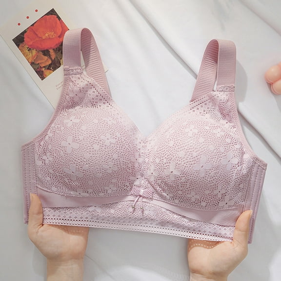 YWDJ Lounge Bras for Women Comfort Back Closures Bras Wirefree Sleep Bras Adjustable Straps Full Coverage Push up Wrap Comfy Bras Padded Plus Size Lace Comfort Bras Solid Lounge Bras Purple 40