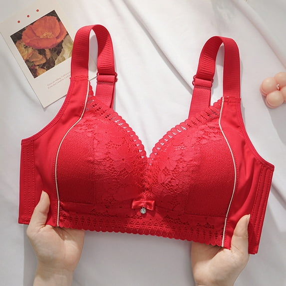 YWDJ Lounge Bras for Women Comfort Back Closures Sleep Bras No Underwire Comfy Bras Adjustable Straps Full Coverage Push up Wrap Lounge Bras Padded Plus Size Lace Comfort Bras Solid Bras Red 46