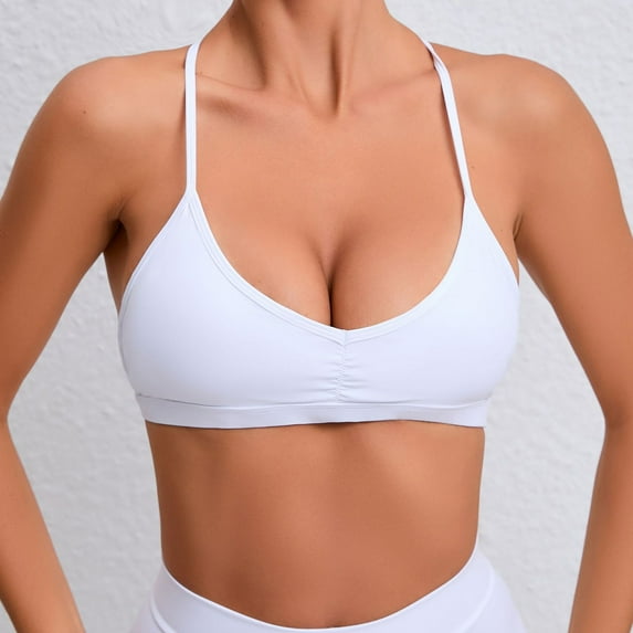 YWDJ Lounge Bras for Women Comfort Back Closures Sleep Bras No Wire Comfy Bras Spaghetti Straps Full Coverage Sports Bras Push up Low Support Wrap Workout Bras Padded Gym Bras Comfy Solid Bras White S
