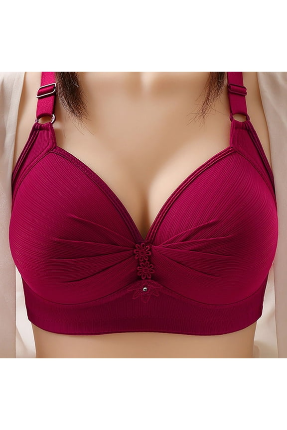 YWDJ Lounge Bras for Women Comfort Closure in Back Lounge Bras No Wires Comfortable Bras Adjustable Straps Half Cup Push up Hollow Bras Padded Plus Size Comfy Bras Wrap Solid Sleep Bras Red XL