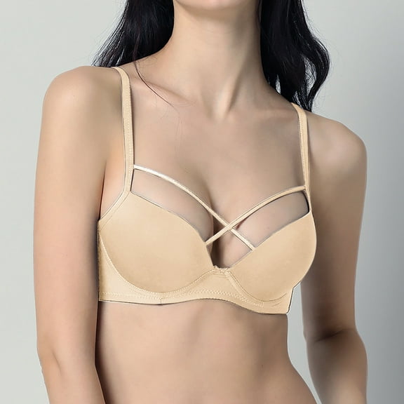 YWDJ Lounge Bras for Women Comfort Comfortable Bras Wireless Bras Adjustable Straps Half Cup Push up Hollow Sleep Bras Padded Comfort Bras Wrap Solid Comfy Bras Beige 32