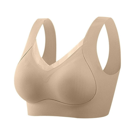 YWDJ Lounge Bras for Women Comfort Pullover Comfy Bras Size Small Wireless Lounge Bras Wide Strap Half Cup Push up Hollow Comfortable Bras Padded Lace Comfy Bras Wrap Solid Bras Khaki M