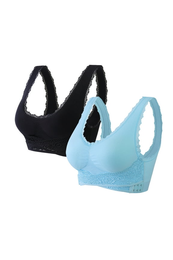 YWDJ Lounge Bras for Women Plus Size 2 Pack Front Closure Lounge Bras Wireless Comfortable Bras Wide Strap Full Coverage Push up Cross Bras Padded Plus Size Comfy Bras Wrap Sleep Bras Blue 3XL