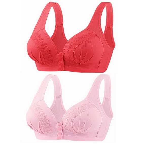 YWDJ Lounge Bras for Women Plus Size 2 Pack Front Closure Nursing Bras Wirefree Comfortable Bras Wide Strap Full Coverage Bras Push up Wrap Bras Padded Plus Size Comfy Solid Comfy Bras Red 3XL
