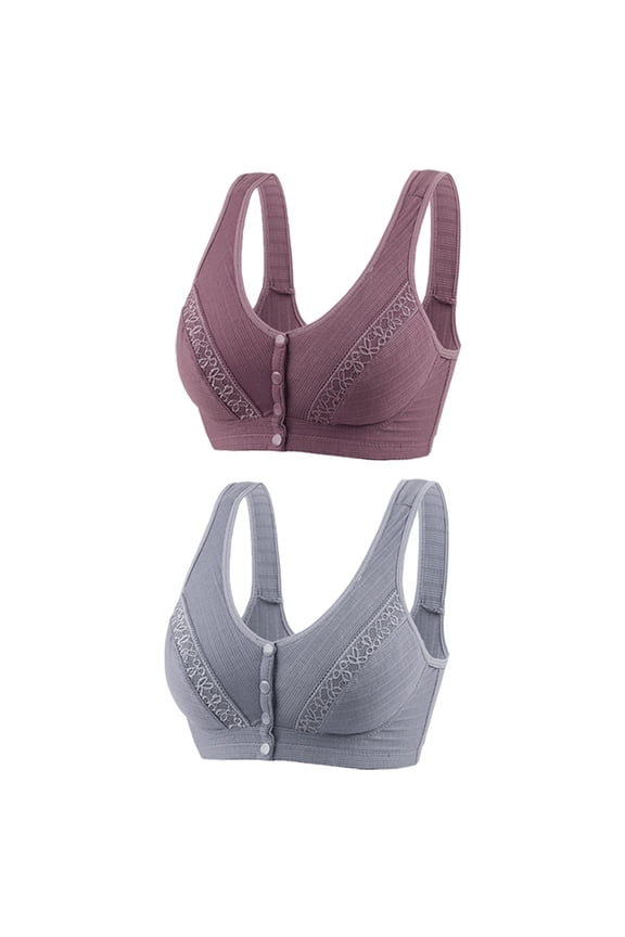 YWDJ Lounge Bras for Women Plus Size 2 Pack Front Closure Nursing Bras No Wires Comfortable Bras Wide Strap Full Coverage Bras Push up Wrap Bras Padded Plus Size Comfy Solid Comfy Bras Purple 3XL