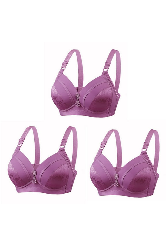 YWDJ Lounge Bras for Women Plus Size 3 Pack Back Closures Comfortable Bras No Wires Sleep Bras Adjustable Straps Full Coverage Bras Push up Wrap Comfy Bras Padded Comfort Solid Lounge Bras Purple 44