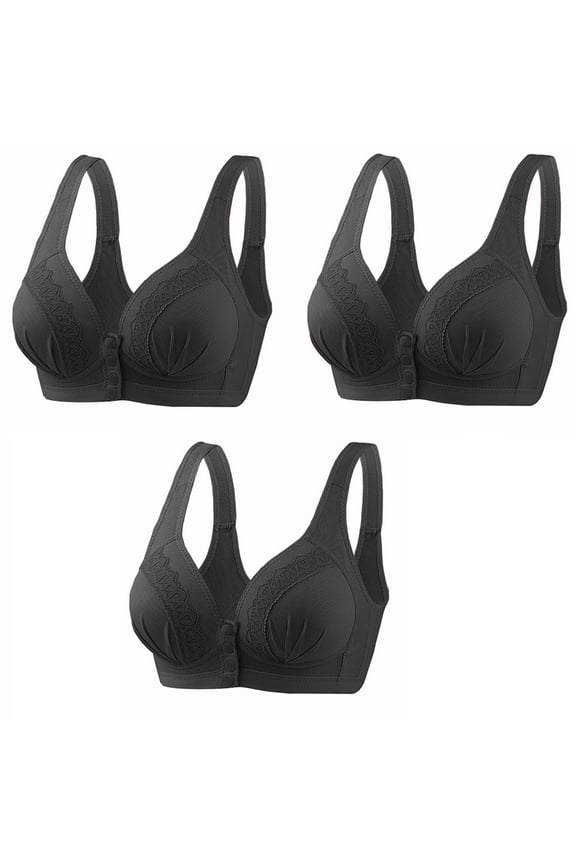 YWDJ Lounge Bras for Women Plus Size 3 Pack Front Closure Nursing Bras Wirefree Comfortable Bras Wide Strap Full Coverage Bras Push up Wrap Bras Padded Plus Size Comfy Solid Comfy Bras Black 3XL