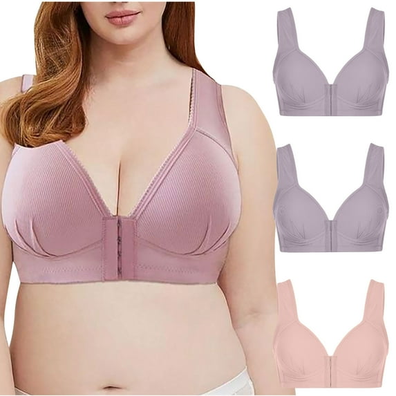 YWDJ Lounge Bras for Women Plus Size 3 Pack Front Closure Sleep Bras No Wire Comfy Bras Wide Strap Full Coverage Push up Wrap Lounge Bras Padded Plus Size Comfort Bras Solid Comfortable Bras Red L