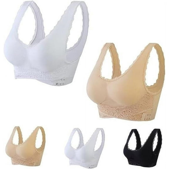 YWDJ Lounge Bras for Women Plus Size 5 Pack Front Closure Comfortable Bras No Underwire Bras Wide Strap Full Coverage Push up Cross Sleep Bras Padded Plus Size Lace Comfort Bras Wrap Bras White S