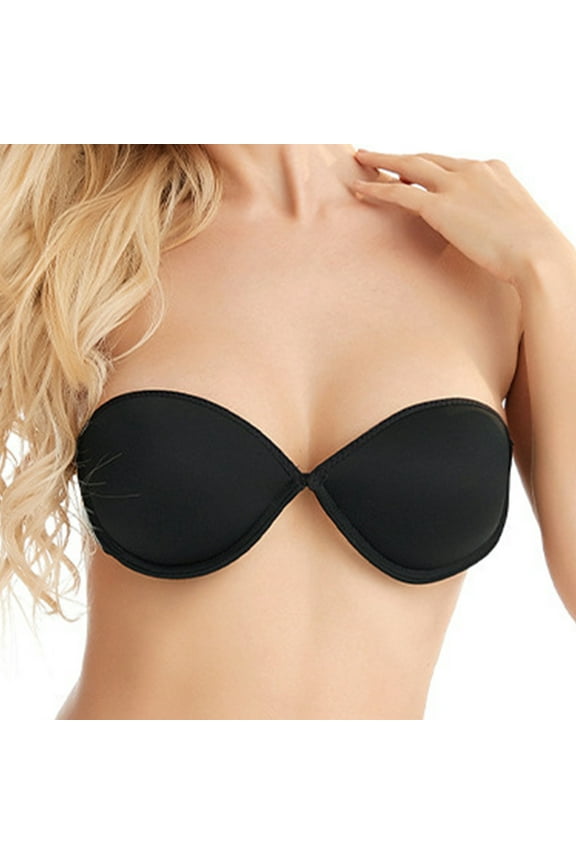YWDJ Lounge Bras for Women Plus Size Back Closures Bras Wireless Sleep Bras Strapless Half Cup Wrap Comfy Bras Padded Comfy Bras Solid Lounge Bras Black M