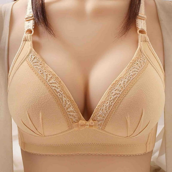 YWDJ Lounge Bras for Women Plus Size Closure in Back Bras Wirefree Sleep Bras Adjustable Straps Full Coverage Push up Wrap Comfy Bras Padded Comfort Wide Strap Bras Lounge Bras Beige S