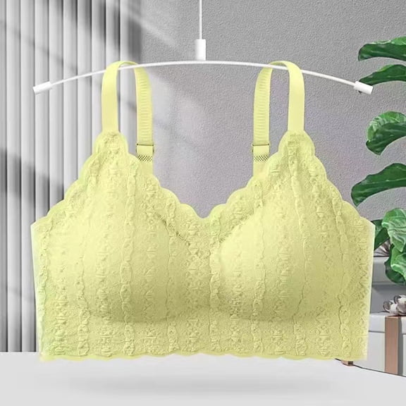 YWDJ Lounge Bras for Women Plus Size Closure in Back Comfortable Bras Wirefree Bras Wide Strap Full Coverage Push up Wrap Sleep Bras Padded Lace Comfort Bras Solid Comfy Bras Yellow M