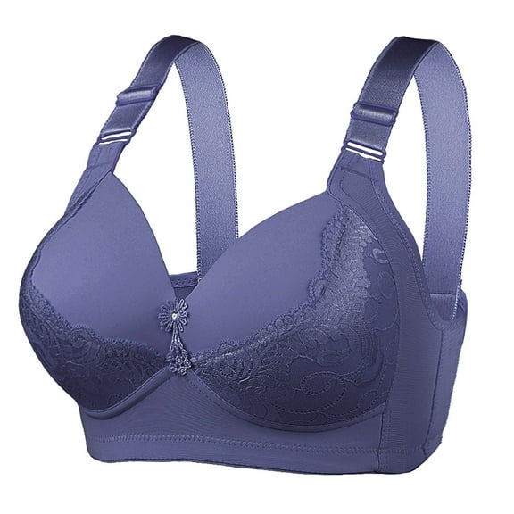 YWDJ Lounge Bras for Women Plus Size Closure in Back Comfortable Bras No Wires Bras Wide Strap Full Coverage Push up Wrap Sleep Bras Padded Lace Bras Button Comfy Bras Blue XL