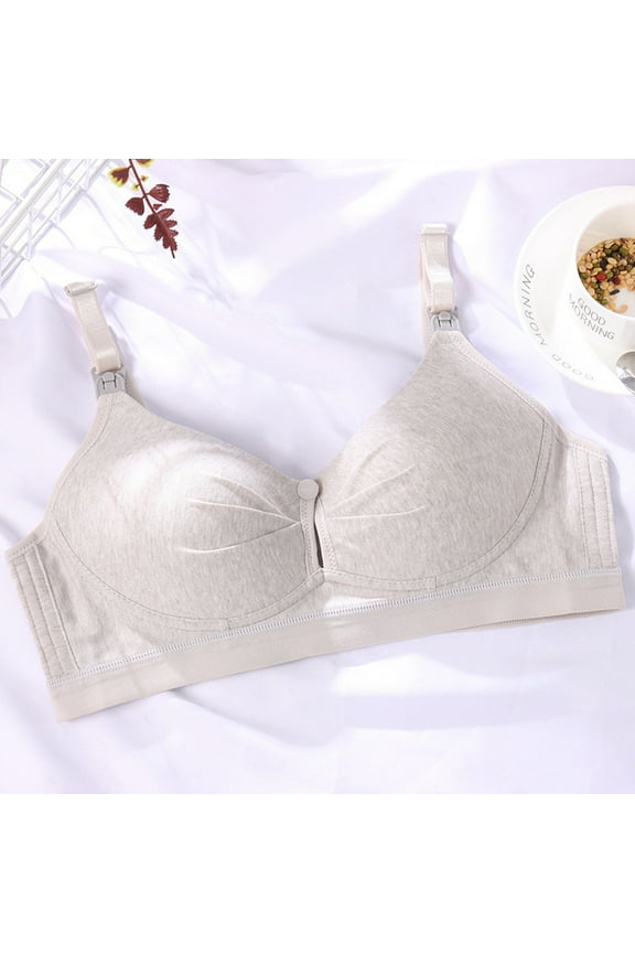 YWDJ Lounge Bras for Women Plus Size Front Close Comfortable Bras Wirefree Sleep Bras Adjustable Straps Half Cup Breastfeeding Bras Push up Wrap Comfy Bras Padded Comfy Button Lounge Bras Gray 34