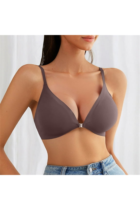 YWDJ Lounge Bras for Women Plus Size Front Close Comfy Bras Wireless Lounge Bras Spaghetti Straps Half Cup Push up Wrap Comfortable Bras Padded Comfort Bras Solid Bras Gray L