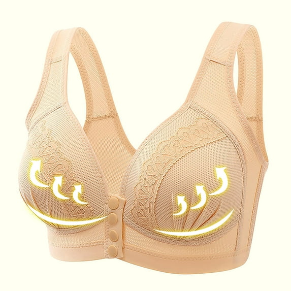 YWDJ Lounge Bras for Women Plus Size Front Closure Lounge Bras Wirefree Comfortable Bras Wide Strap Full Coverage Push up Wrap Bras Padded Plus Size Comfy Bras Sleep Bras Beige S