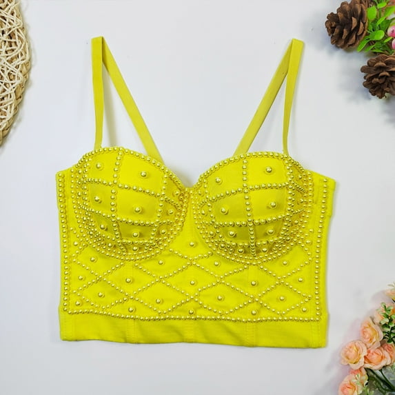 YWDJ Lounge Bras for Women Plus Size Sleep Bras Wirefree Comfy Bras Spaghetti Straps Full Coverage Push up Wrap Lounge Bras Padded Comfort Bras Solid Comfortable Bras Yellow S