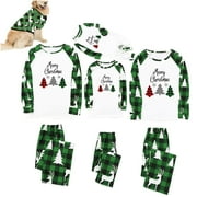 MAKAOR YWDJ Matching Family Christmas Pajamas Pet Cute Warm Christmas Plaid Printed Pet Clothing Green(Green Dog M)