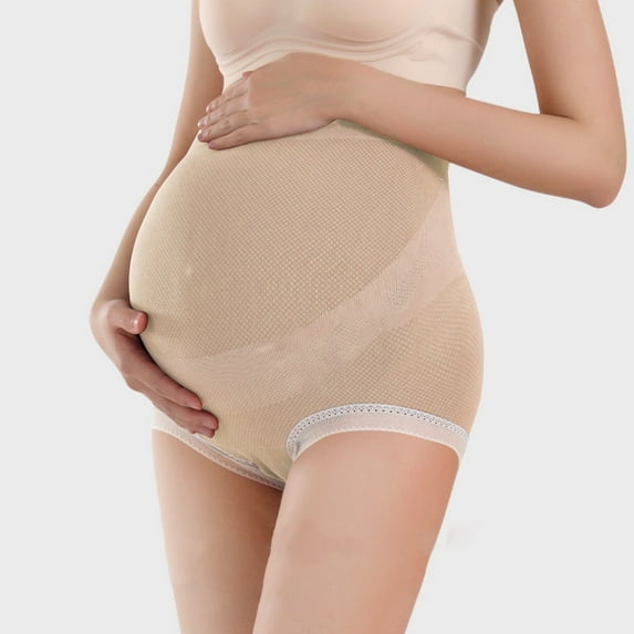YWDJ Maternity Briefs for Women Cotton Lightweight High Waist No Show Pregnant Comfortable Supporting Abdomen Lifting Buttocks High Waisted Solid Color Briefs Beige One Size
