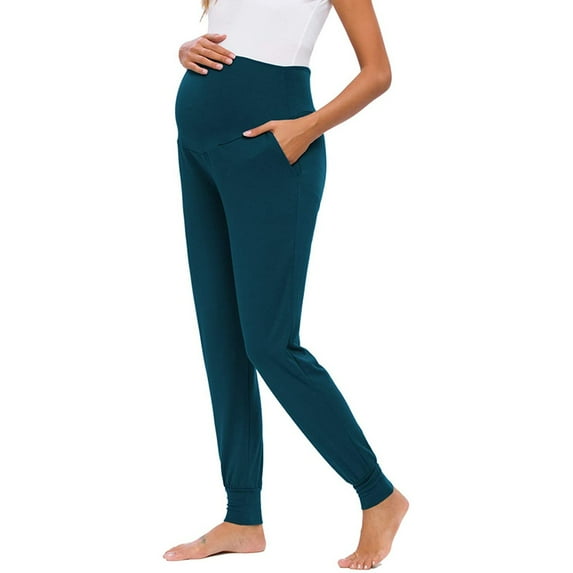 YWDJ Maternity Pants Plus Size Women's Solid Color Casual Pants Stretchy Comfortable Lounge Pants Blue 2XL