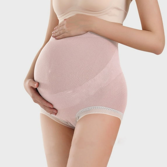 YWDJ Maternity Underwear for Women Cotton Lightweight High Waist No Show Pregnant Comfortable Supporting Abdomen Lifting Buttocks High Waisted Solid Color Briefs Pink One Size
