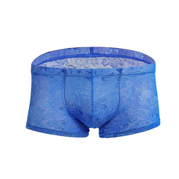 YWDJ Mens Boxer Briefs Cotton Blend Breathable Lace Lightweight No Show Lace Panties Mens Sense Of Fashion Exciting Raised Large Boxers Breathable Mens Boxers Blue 2XL