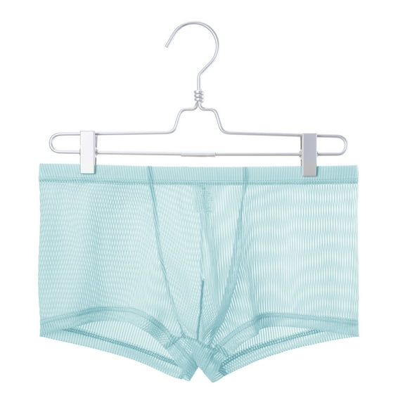 YWDJ Mens Boxer Briefs Cotton Blend Breathable Lightweight No Show Men Casual Fashion Solid Sexy Underwear Mesh Striped Breathable Hip Shorts Light Blue XL