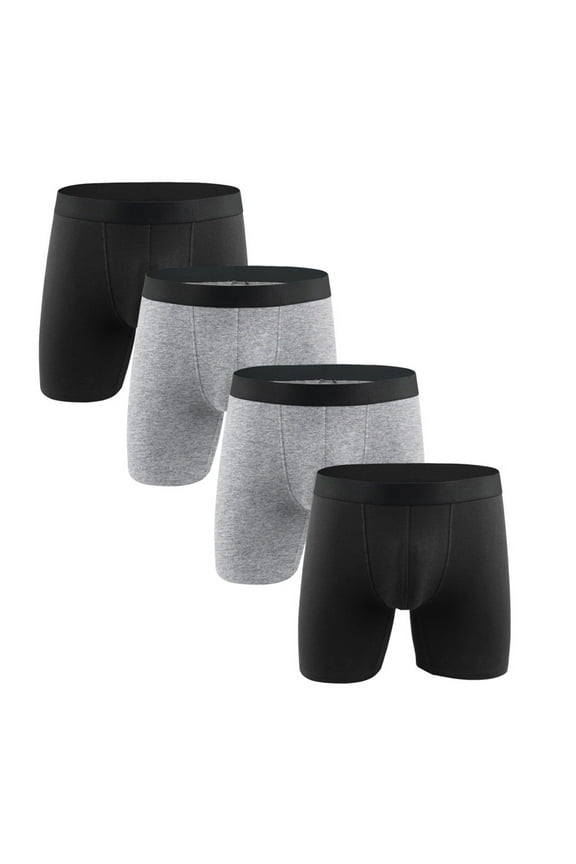 YWDJ Mens Boxer Briefs Cotton Blend Lightweight No Show Mens Underwear Cotton Large Size Fatty Mens Boxer Underpants Extra Long Sport Solid Color Black,Gray 2XL