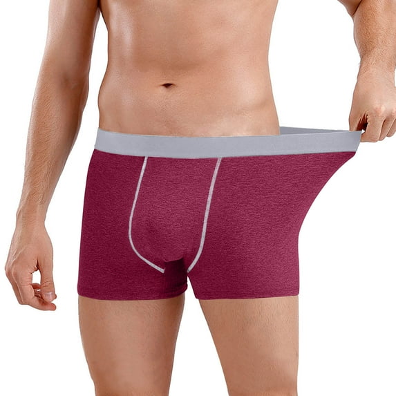 YWDJ Mens Boxer Briefs Cotton Blend Plus Size Lightweight No Show Solid Men Briefs Comfortable Cotton Middle Waist Panties Briefs Wine 7XL