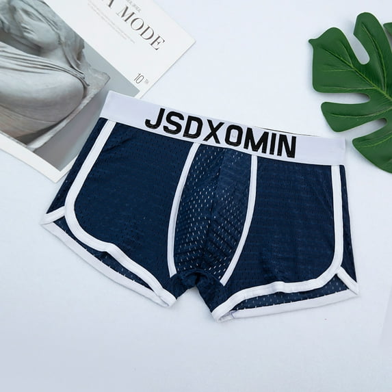 YWDJ Mens Boxer Briefs Plus Size Breathable Lightweight No Show Fashion Ice Silk Panties Briefs Fashion Breathable Nylon Mesh Boxers Navy 3XL