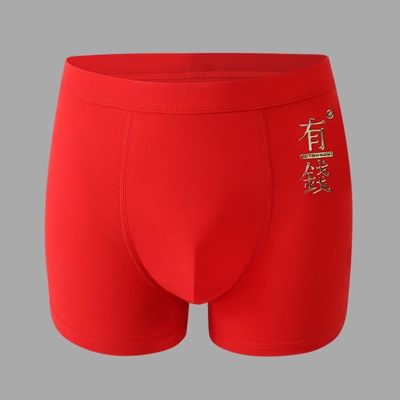 YWDJ Mens Boxer Briefs Plus Size Cotton Breathable Lightweight No Show Big Red Mens Mid-waist Briefs Cotton Skin-friendly Breathable Wedding Celebration Briefs Red 4XL
