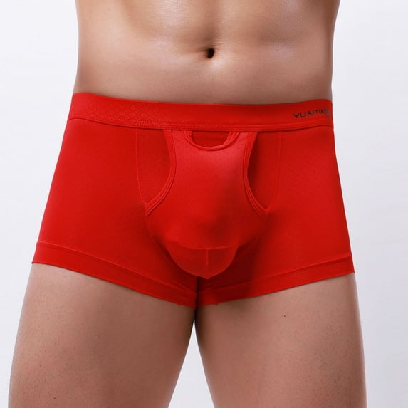 YWDJ Mens Boyshorts Underwear Lightweight No Show Mens Color Briefs Fashion Underwear Personalized Mid-waist Hoop Panties Buttock Covering Briefs Red S