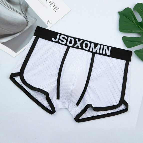 YWDJ Mens Boyshorts Underwear Plus Size Breathable Lightweight No Show Fashion Ice Silk Panties Briefs Fashion Breathable Nylon Mesh Boxers White 3XL