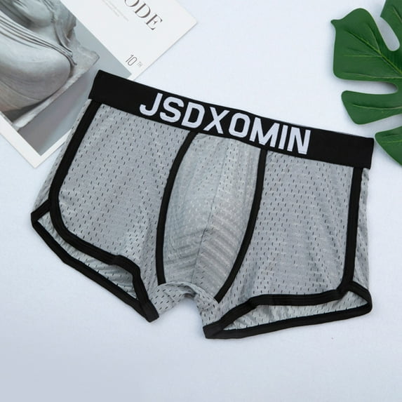 YWDJ Mens Underwear Boyshorts Plus Size Breathable Lightweight No Show Fashion Ice Silk Panties Briefs Fashion Breathable Nylon Mesh Boxers Gray XL