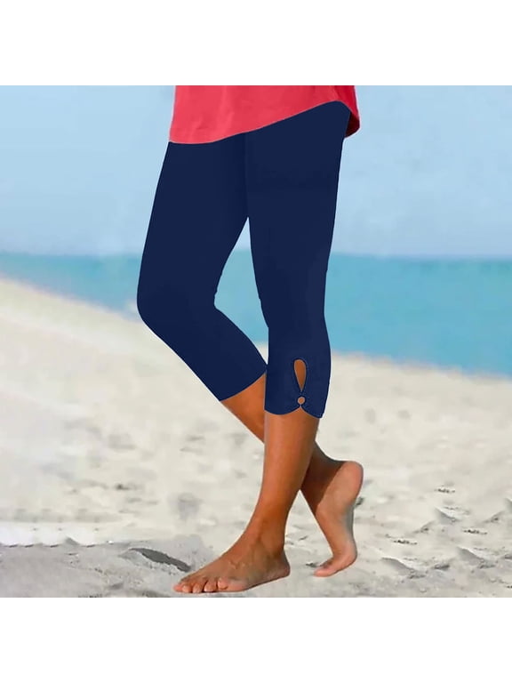 YWDJ Navy Plus Size Workout Leggings Capri High Waisted Gym Leggings Summer Pants Curvy Slim Casual Vacation Pants Pull on Solid 2025 Soft Yoga Lightweight Comfortable 3XL Breathable Beach Pants