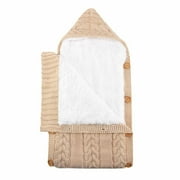 YWDJ Newborn Blanket-Wrapped Plus Velvet Sleeping Bag Thick Knitted Sleeping Bag Woolen Stroller Beige 0-12 Months