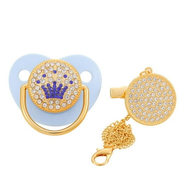 YWDJ Newborn Weaning Pacifier Point Drill Crown Pacifier With Chain Clip Blue One Size
