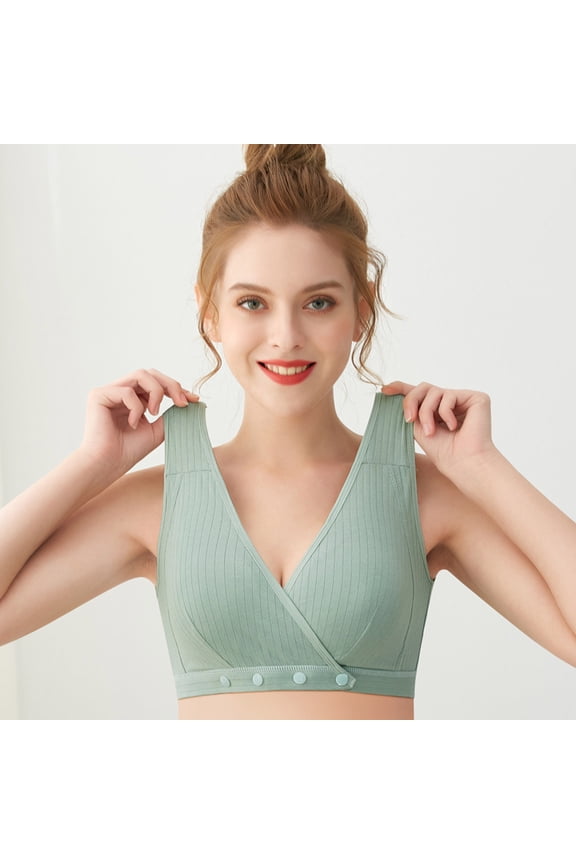 YWDJ Nursing Bras Push Up Front Closure Front Clip Zip Snap Cotton Maternity Front Close for Sagging Breasts Breathable Lightly Ladies Front Buckle Style Gathers Breastfeeding Pregnant Green XL