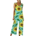 thumbnail image 1 of YWDJ One Piece Jumpsuits for Women Casual Fancy Summer Wide Leg Long Pant Sleeveless Ladies Travel Comfortable 2023 Vacation Flowy Rompers Cute Rompers for Women Casual Jumpsuits Printing Yellow S, 1 of 8