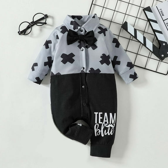 YWDJ Outfits for Baby Girls Newborn Baby Spring Fall Girls Boys Clothes Fashion Color Matching Button Long Sleeve Rompers Black 3-6 Months