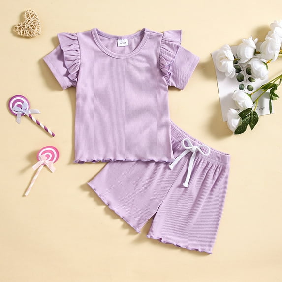 YWDJ Outfits for Girls Boys 2 Piece Sets Casual Newborns 6M-4T Short Sleeve T Shirts Shorts Fashion Clothes Purple 18 Months