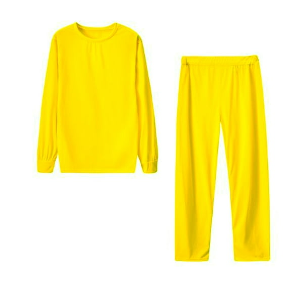 YWDJ Pajama Sets for Women Yellow Lightweight Solid Long Sleeve Shirt 2 Piece Long Pants Loungewear M