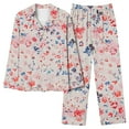 thumbnail image 1 of YWDJ Pajamas for Women Set Pants Pink Lightweight Floral Long Sleeve Button Down Shirts 2 Piece Long Pants Loungewear S, 1 of 4