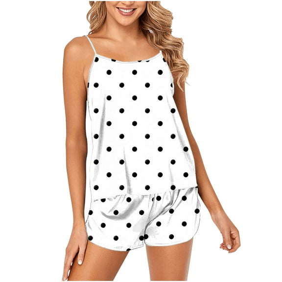 YWDJ Pajamas for Women Shorts Lace Lightweight Plus Size Hearts Sleeveless Tank Tops 2 Piece Shorts Loungewear M White