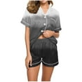 thumbnail image 1 of YWDJ Pajamas for Women Shorts Lightweight Gradient Short Sleeve Button Down Shirts 2 Piece Shorts Loungewear L Black, 1 of 5