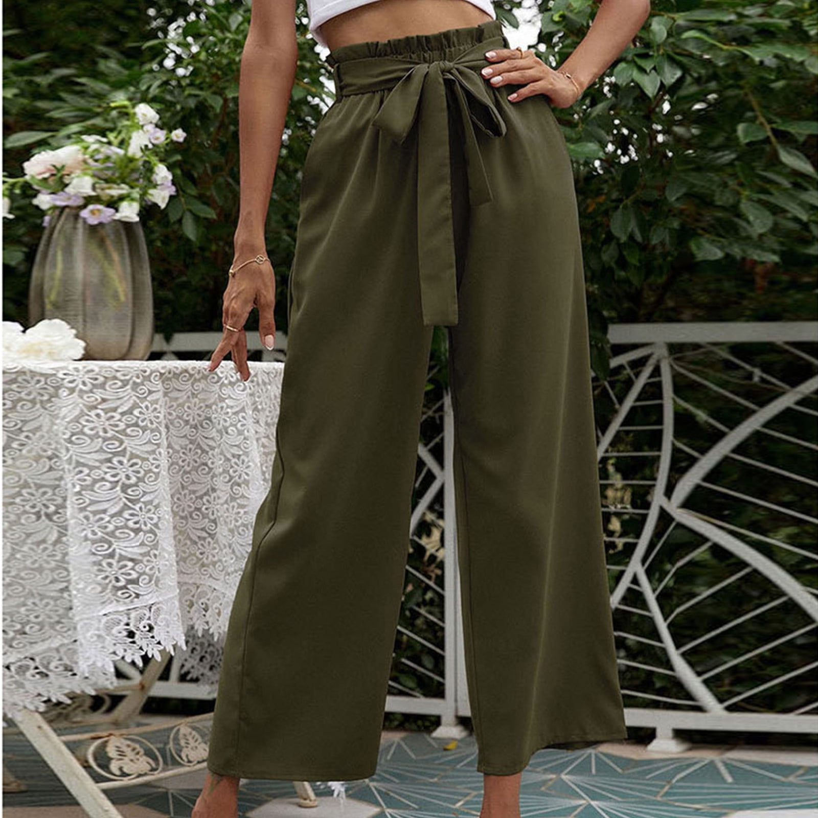  YHWW Wide Leg Pants,Casual Thick Woolen Wide Leg Pants Women  Autumn Winter Girls Loose High Waist Plaid Trousers Female L Coffee :  Clothing, Shoes & Jewelry
