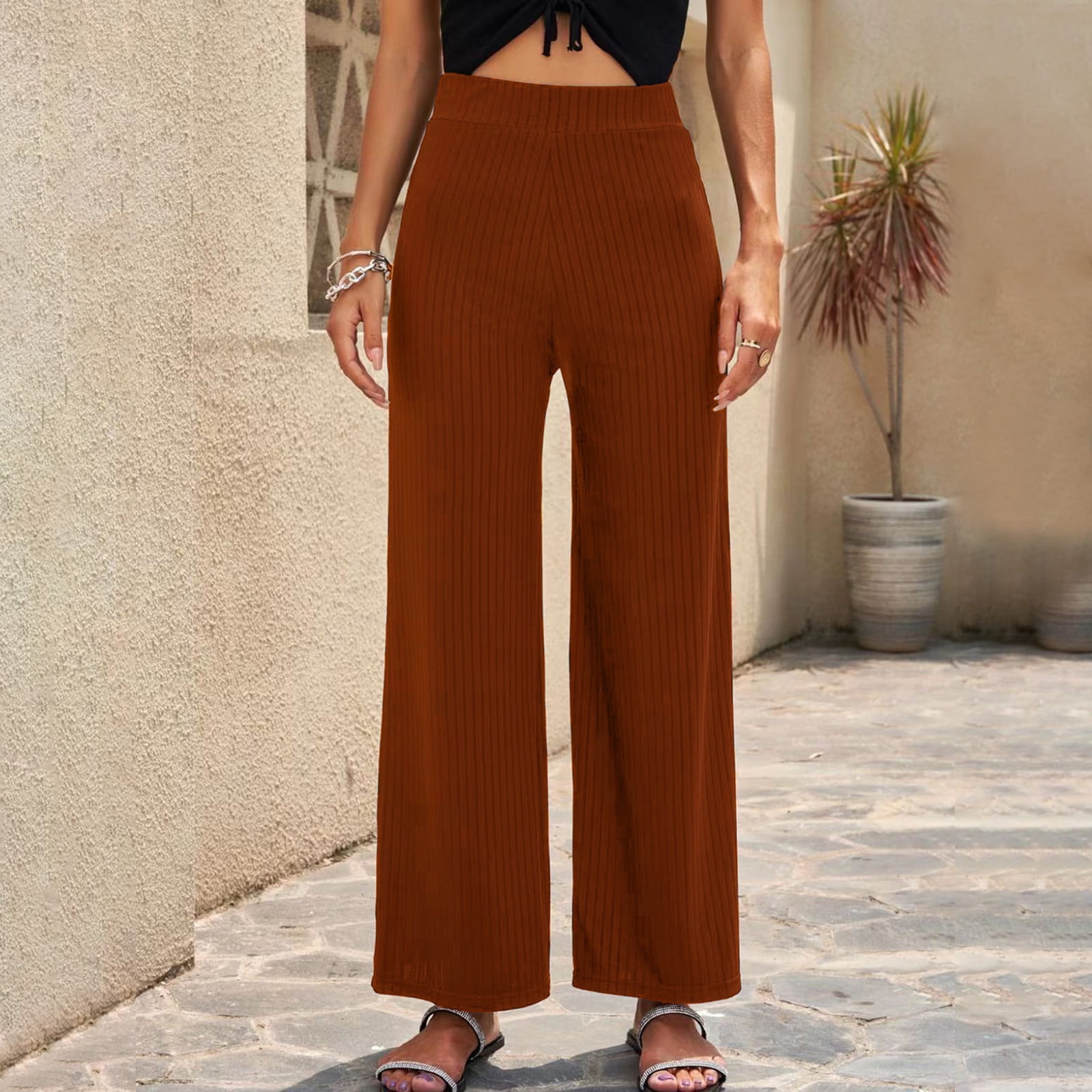 YWDJ Palazzo Pants for Women Petite Formal Relaxed Fit Baggy Wide Leg  Trendy Casual Breathable Summer Stretchy Spring And Fashion Solid Color  Loose Stretch Outdoor Pants Everyday Wear 21-Brown XXXL 