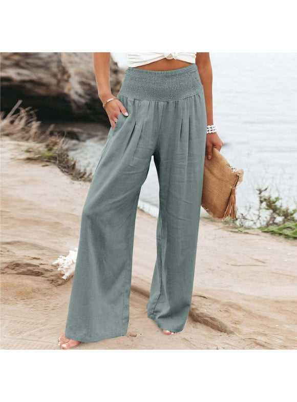 YWDJ Palazzo Pants for Women Petite High Waist High Rise Relaxed Fit Baggy Wide Leg Casual Straight Leg Loose Pants Pants Pants A Popular Choice for Everyday Wear Work Casual Event 41-Blue S